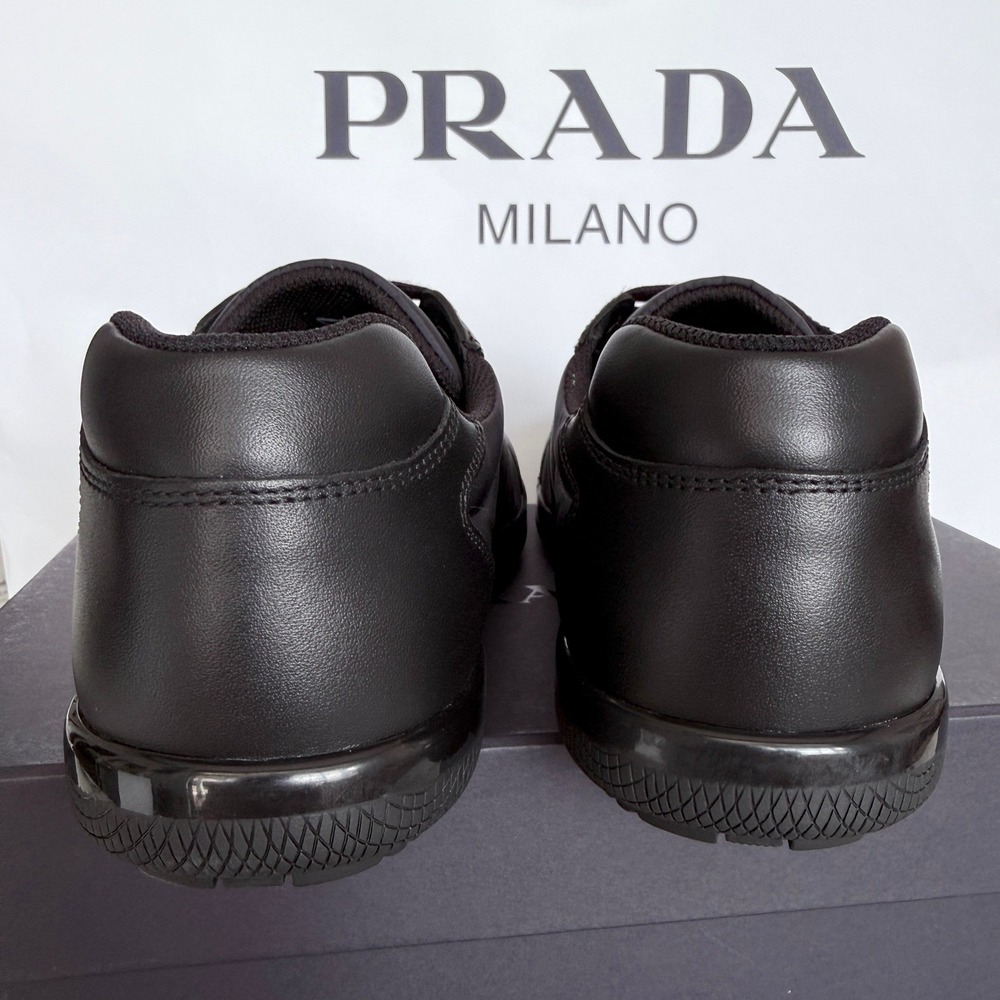PRADA 2EG355 Blue Black Leather Re-Nylon Sneakers Shoes - NEW - US 10.5 UK 9.5 - Picture 6 of 15